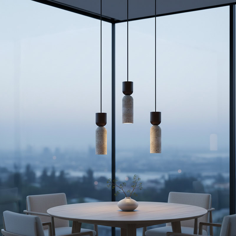 CREVION LG250 Wabi Sabi stone and wood minimalist Japandi pendant light