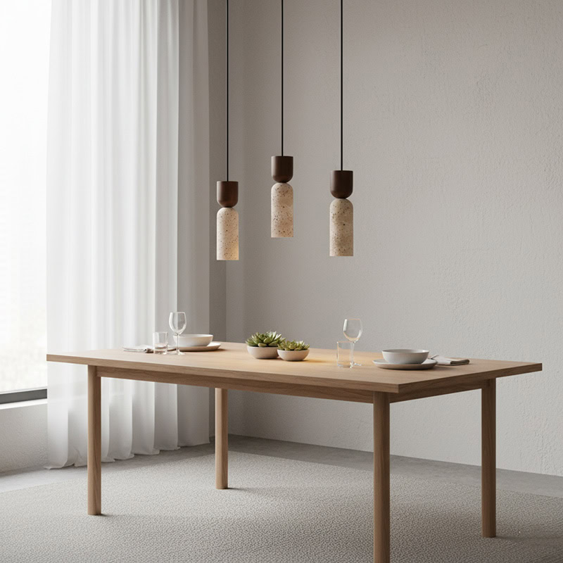 CREVION LG250 Wabi Sabi stone and wood minimalist Japandi pendant light