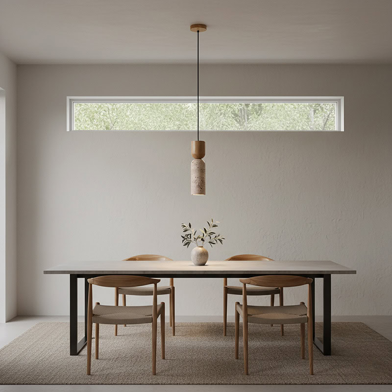 CREVION LG250 Wabi Sabi stone and wood minimalist Japandi pendant light