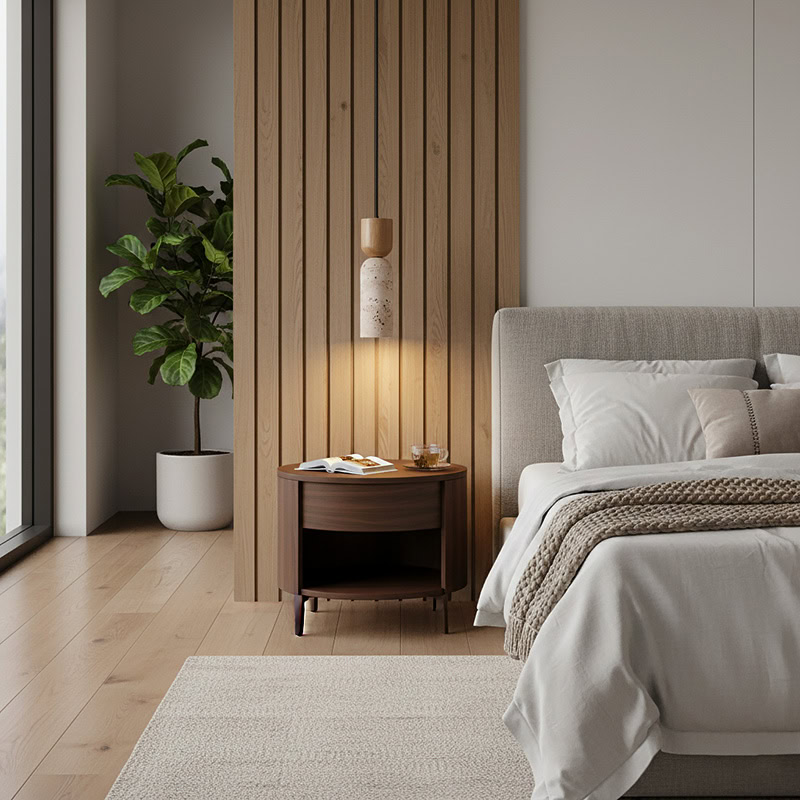 CREVION LG250 Wabi Sabi stone and wood minimalist Japandi pendant light