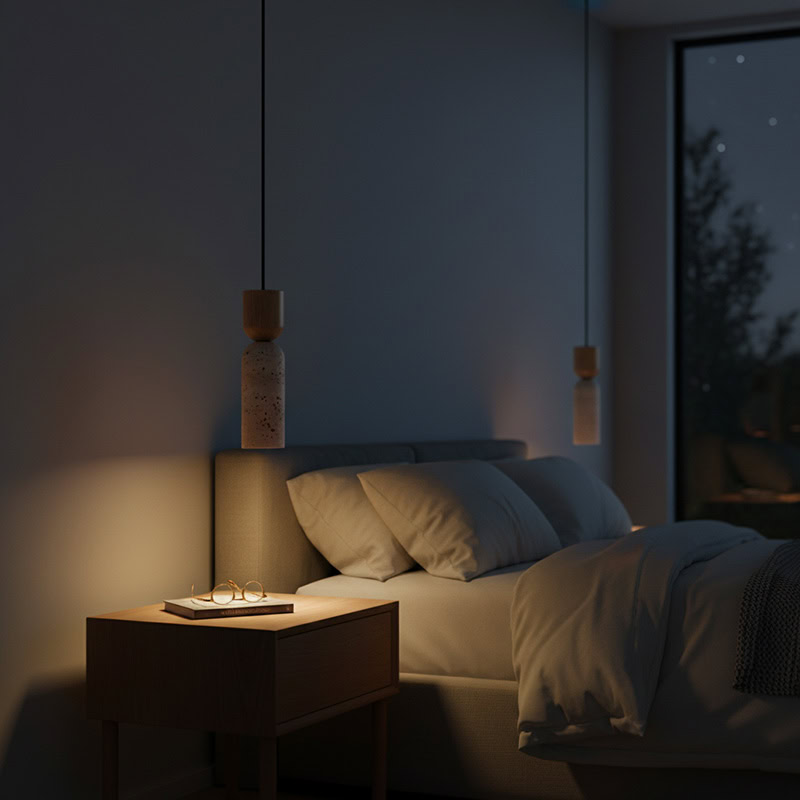 CREVION LG250 Wabi Sabi stone and wood minimalist Japandi pendant light