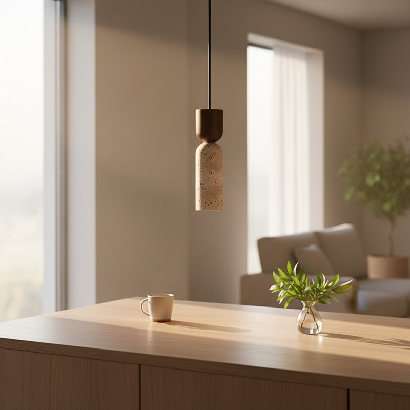 CREVION LG250 Wabi Sabi stone and wood minimalist Japandi pendant light