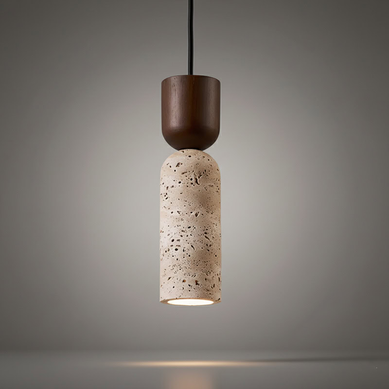 CREVION LG250 Wabi Sabi stone and wood minimalist Japandi pendant light
