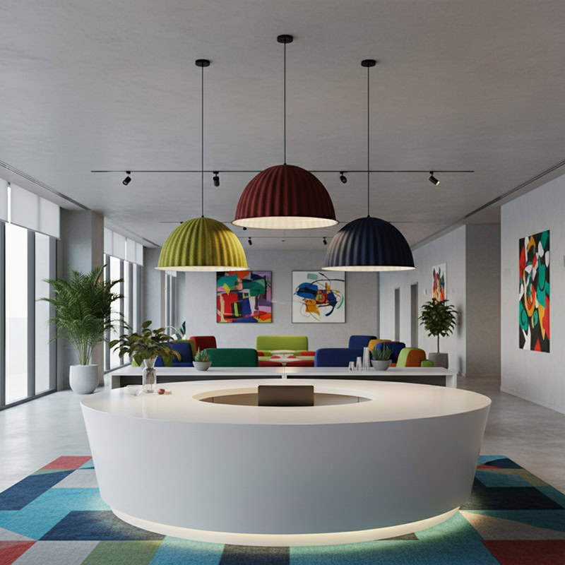 TACE LG244 Acoustic Dome Pendant Light with integrated LED and sound-absorbing dome shade for modern offices and commercial interiors