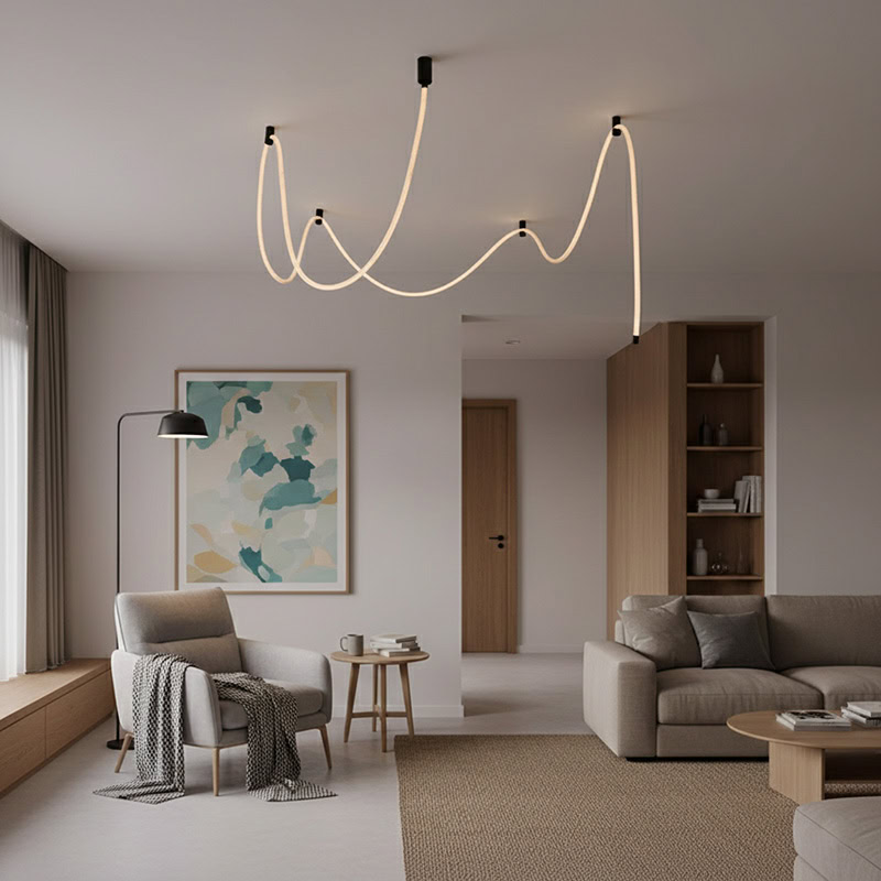 CUERLUZ LG256 braided flexible LED rope pendant light with sculptural wave form and soft 360-degree illumination in 3000K, 4000K, and 6500K.