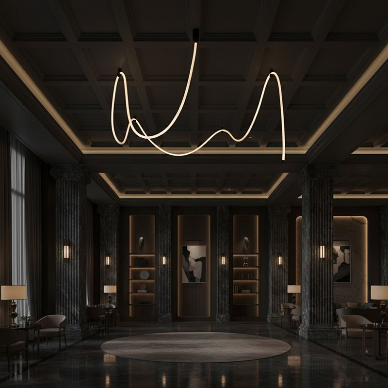 CUERLUZ LG256 braided flexible LED rope pendant light with sculptural wave form and soft 360-degree illumination in 3000K, 4000K, and 6500K.