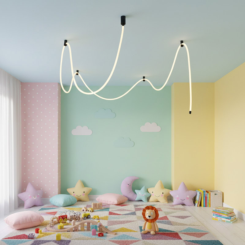 CUERLUZ LG256 braided flexible LED rope pendant light with sculptural wave form and soft 360-degree illumination in 3000K, 4000K, and 6500K.