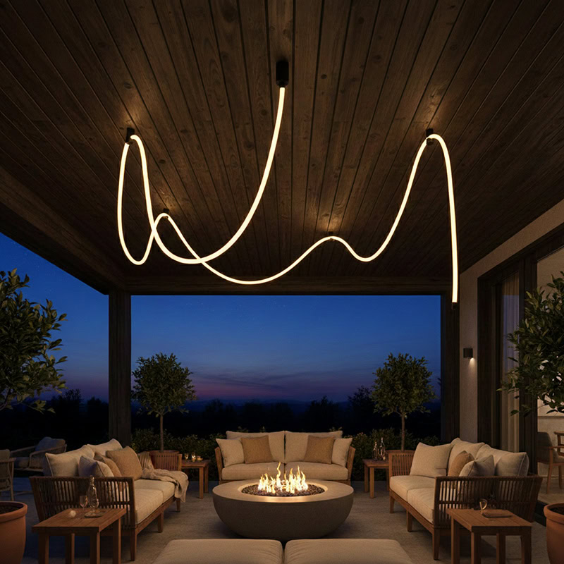 CUERLUZ LG256 braided flexible LED rope pendant light with sculptural wave form and soft 360-degree illumination in 3000K, 4000K, and 6500K.