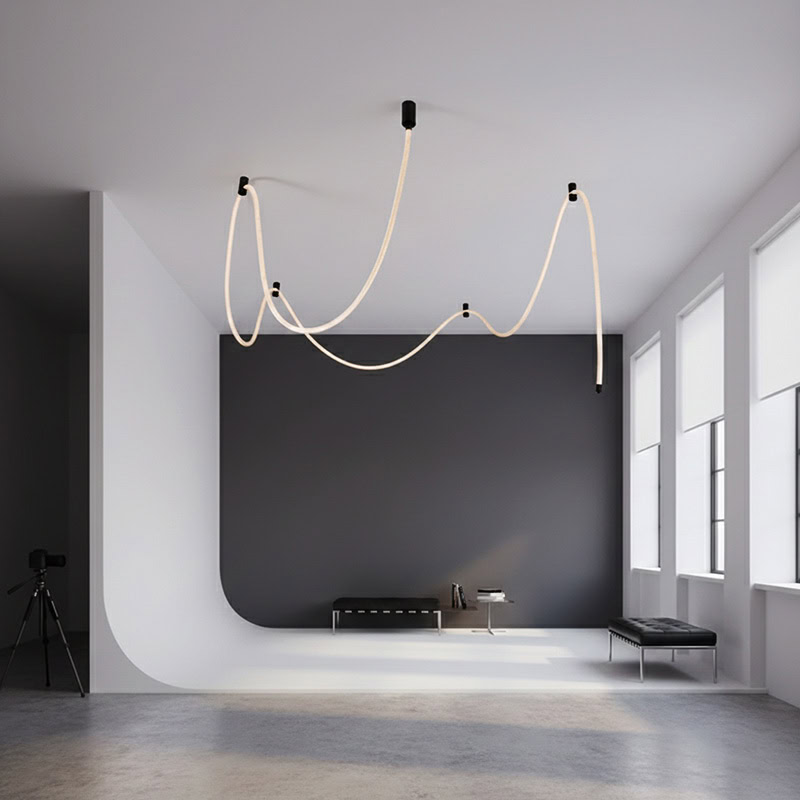 CUERLUZ LG256 braided flexible LED rope pendant light with sculptural wave form and soft 360-degree illumination in 3000K, 4000K, and 6500K.