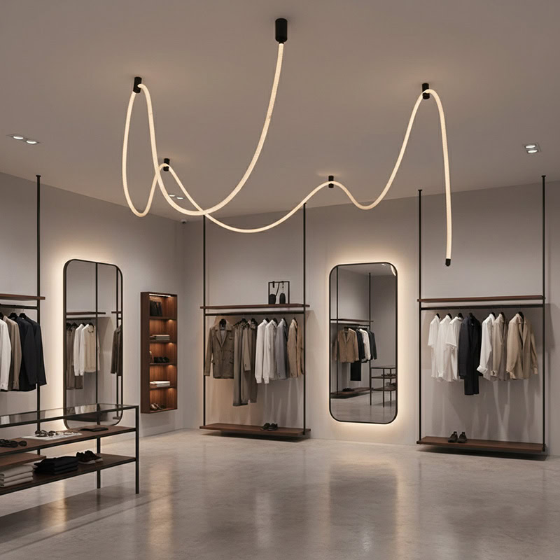 CUERLUZ LG256 braided flexible LED rope pendant light with sculptural wave form and soft 360-degree illumination in 3000K, 4000K, and 6500K.
