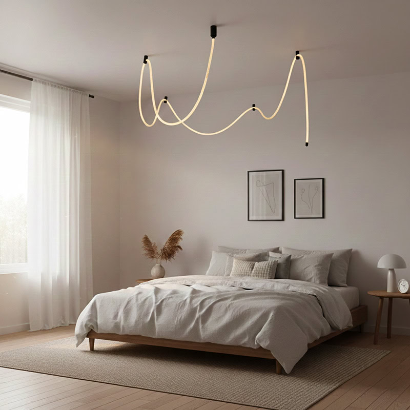 CUERLUZ LG256 braided flexible LED rope pendant light with sculptural wave form and soft 360-degree illumination in 3000K, 4000K, and 6500K.