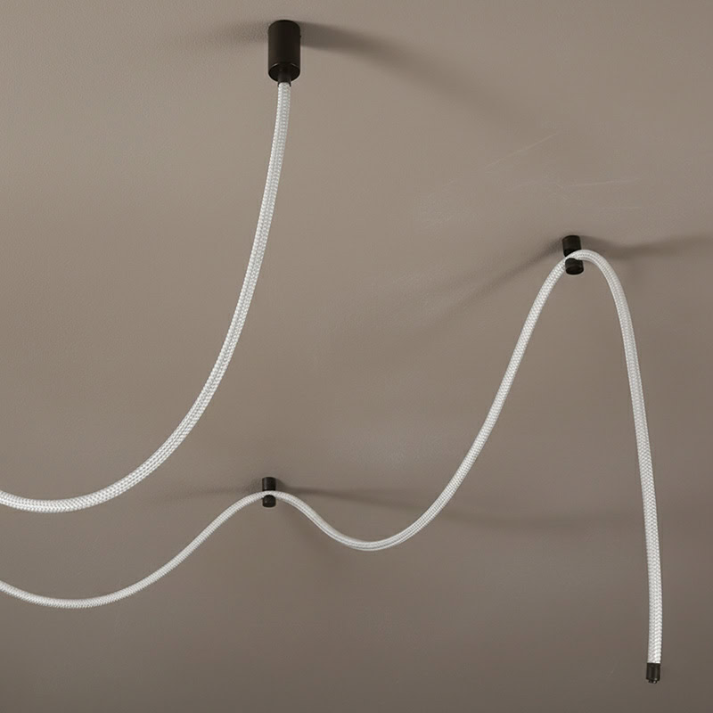 CUERLUZ LG256 braided flexible LED rope pendant light with sculptural wave form and soft 360-degree illumination in 3000K, 4000K, and 6500K.