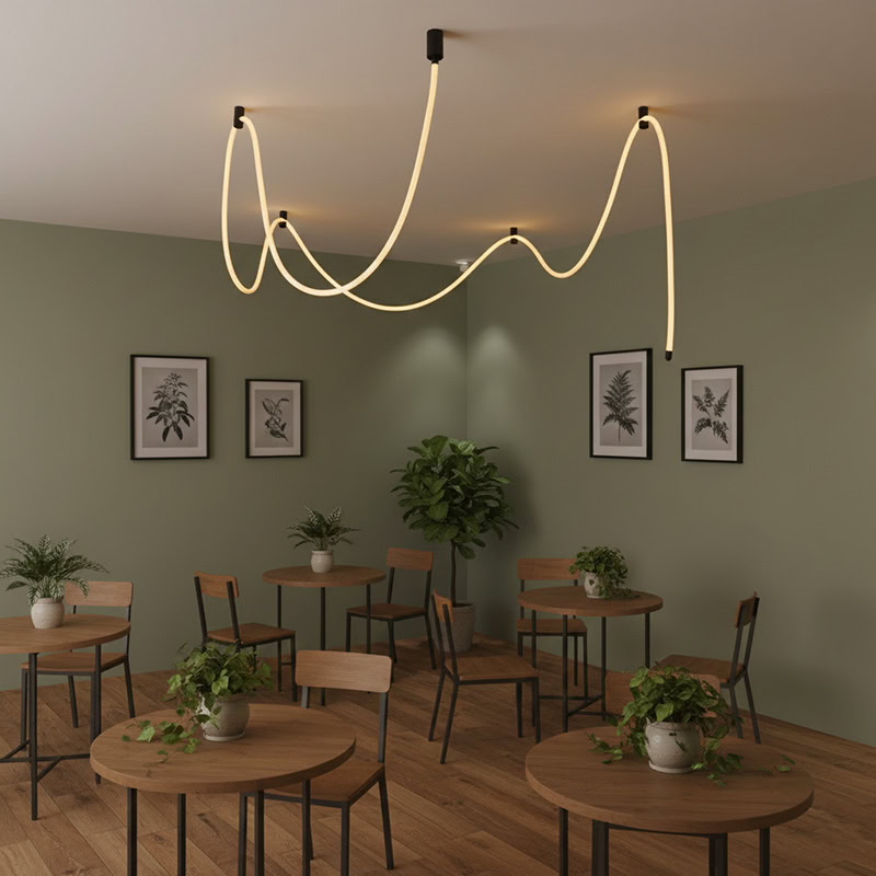 CUERLUZ LG256 braided flexible LED rope pendant light with sculptural wave form and soft 360-degree illumination in 3000K, 4000K, and 6500K.