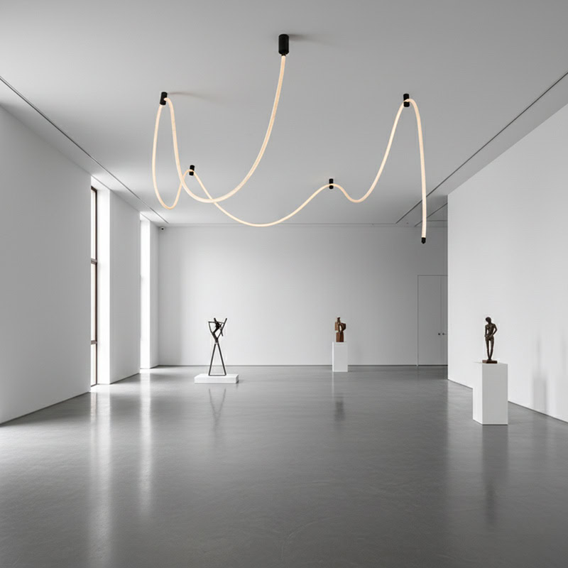 CUERLUZ LG256 braided flexible LED rope pendant light with sculptural wave form and soft 360-degree illumination in 3000K, 4000K, and 6500K.