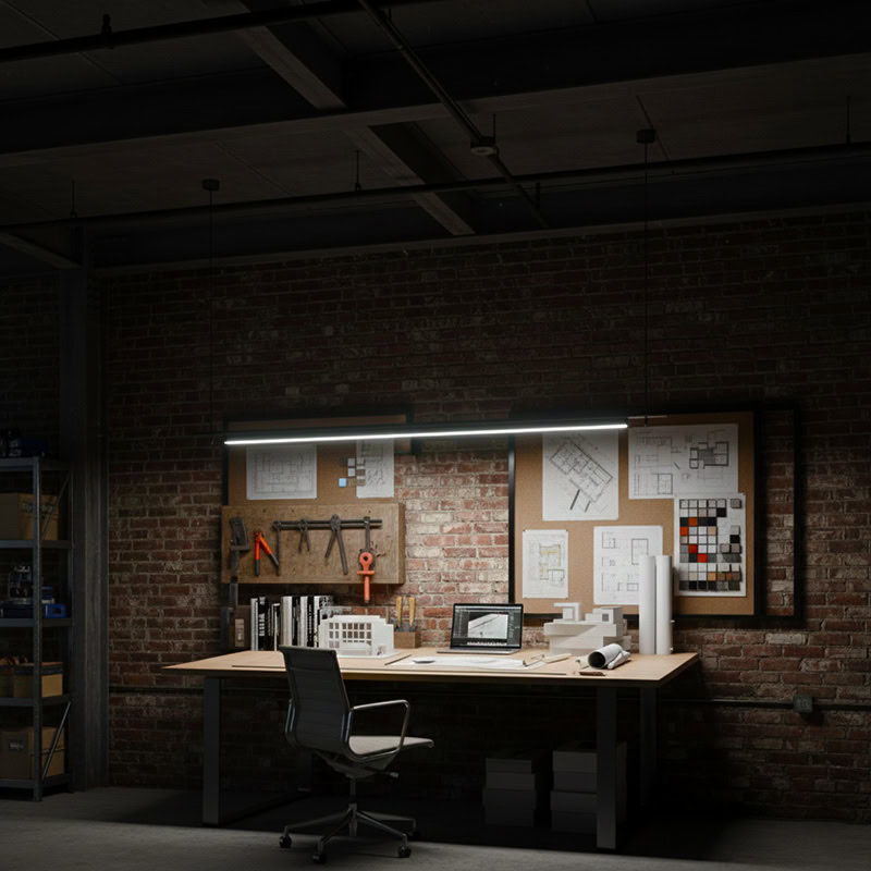 LINFEA LG257 sleek long linear pendant light with minimalist black finish, modern architectural LED suspension for contemporary interiors