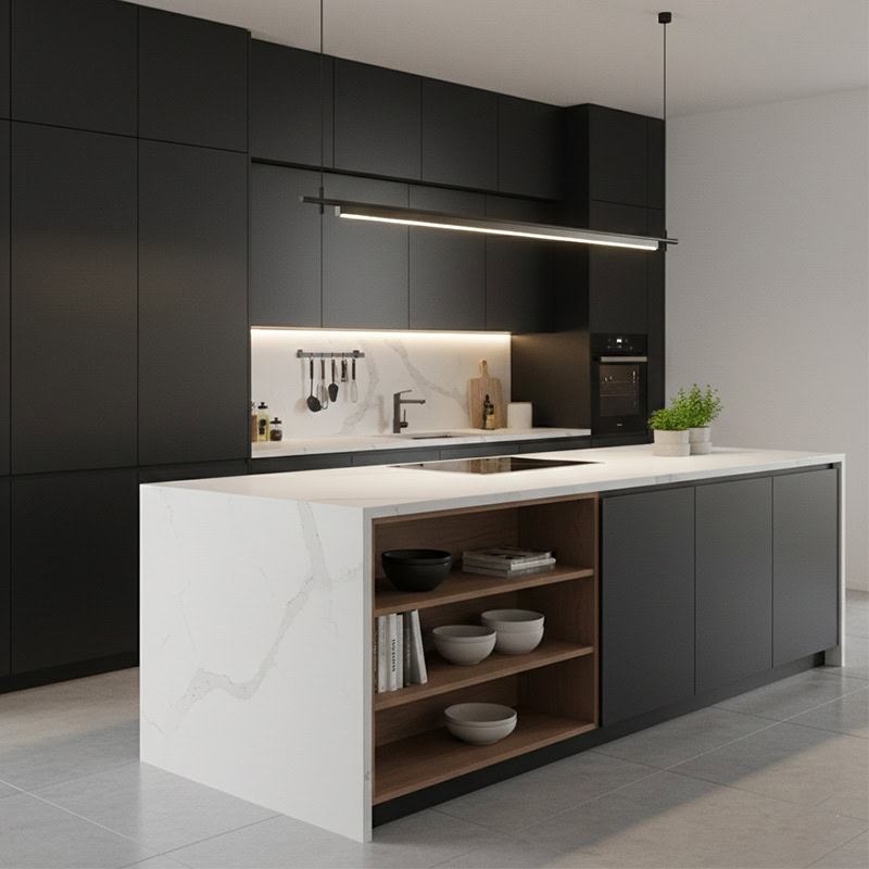 LINFEA LG257 sleek long linear pendant light with minimalist black finish, modern architectural LED suspension for contemporary interiors