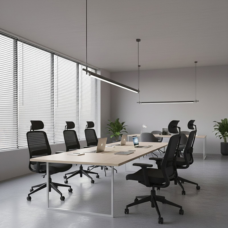LINFEA LG257 sleek long linear pendant light with minimalist black finish, modern architectural LED suspension for contemporary interiors