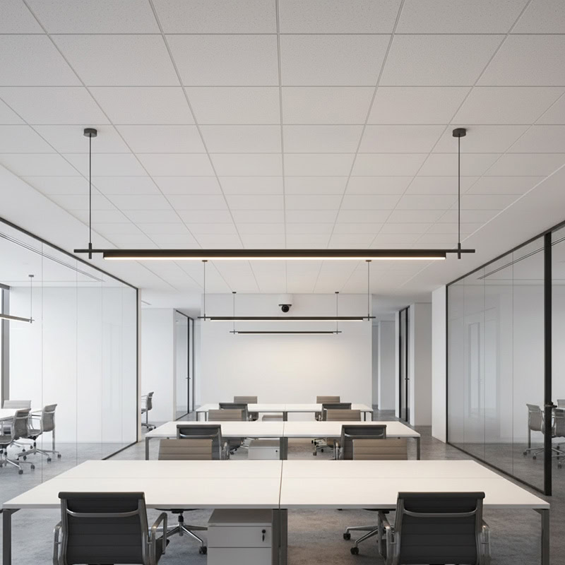 LINFEA LG257 sleek long linear pendant light with minimalist black finish, modern architectural LED suspension for contemporary interiors