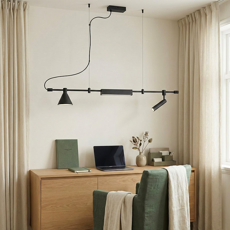 ELAIOS LG275 designer hanging black pendant light with minimalist Nordic design and integrated LED lighting