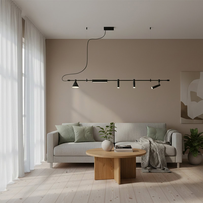 ELAIOS LG275 designer hanging black pendant light with minimalist Nordic design and integrated LED lighting