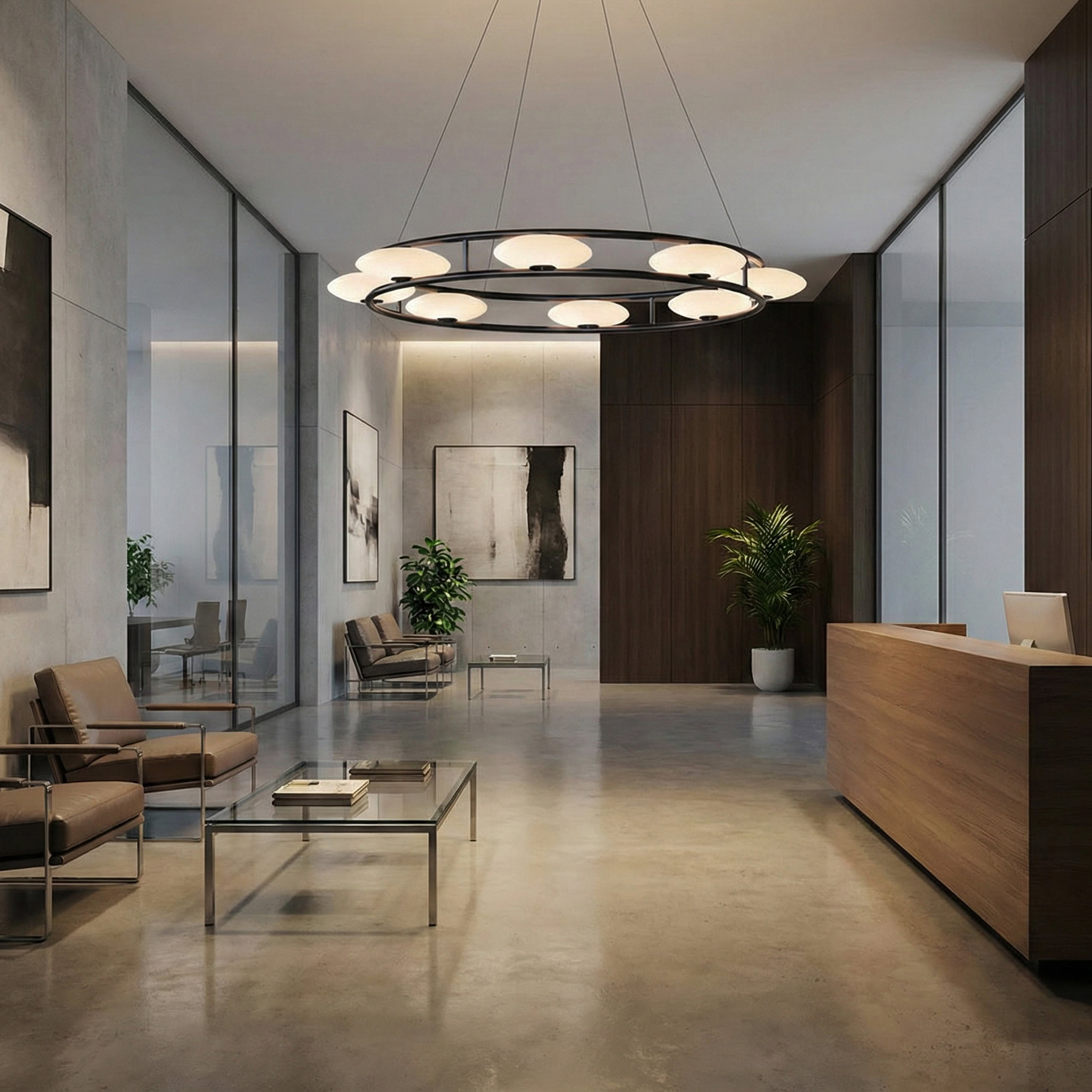 Eye inspired LED ring chandelier FOSCHO LG295 with minimalist circular pendant design