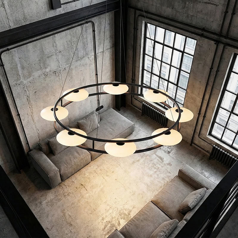 Eye inspired LED ring chandelier FOSCHO LG295 with minimalist circular pendant design
