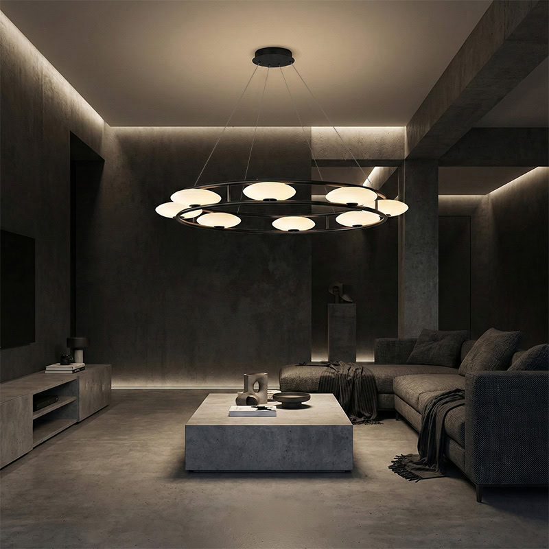 Eye inspired LED ring chandelier FOSCHO LG295 with minimalist circular pendant design