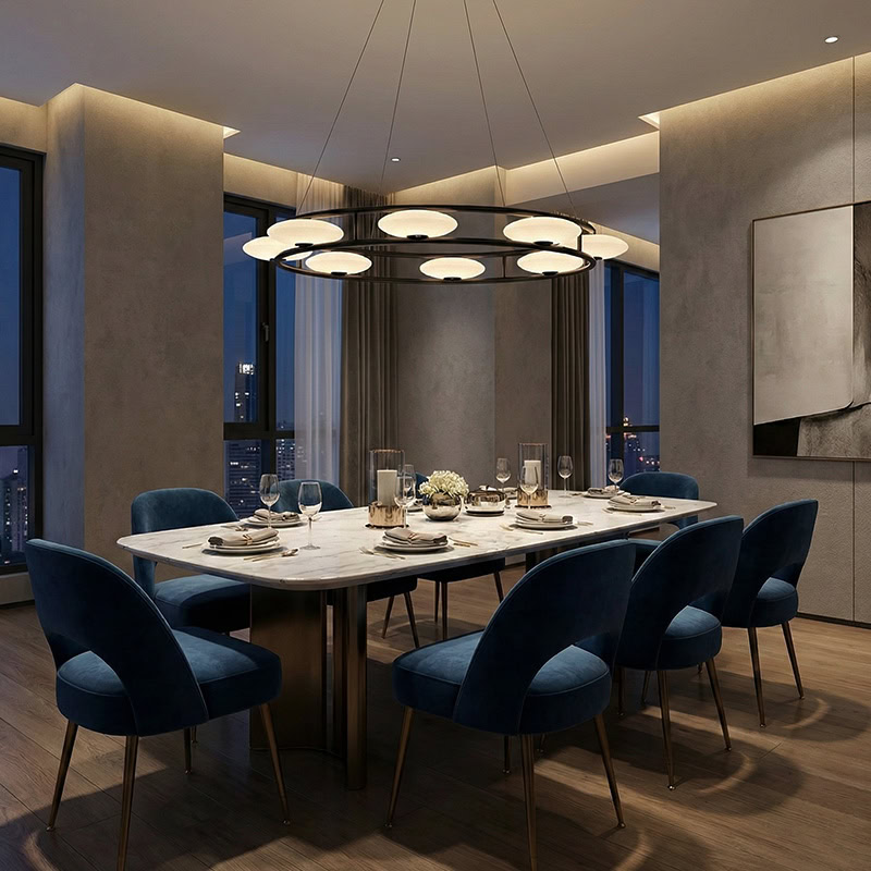 Eye inspired LED ring chandelier FOSCHO LG295 with minimalist circular pendant design