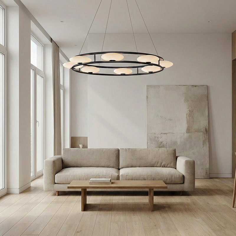 Eye inspired LED ring chandelier FOSCHO LG295 with minimalist circular pendant design