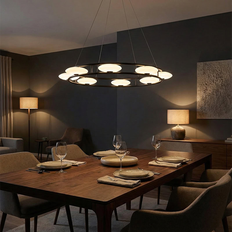 Eye inspired LED ring chandelier FOSCHO LG295 with minimalist circular pendant design