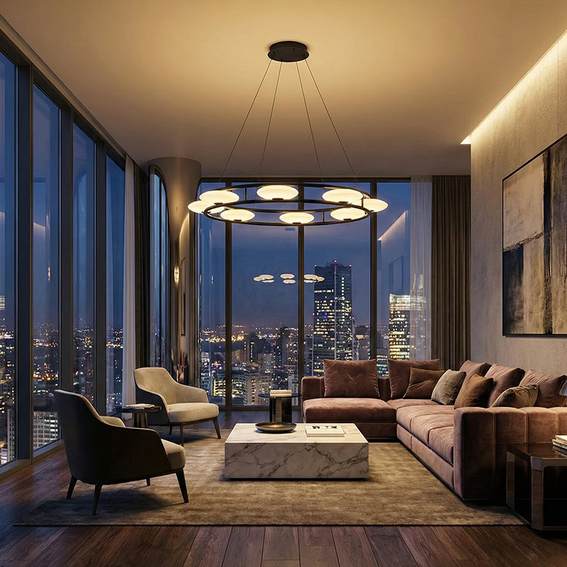 Eye inspired LED ring chandelier FOSCHO LG295 with minimalist circular pendant design