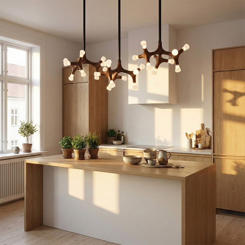 BRAWO LG300 modern wooden branch pendant light with sculptural branch design and ambient LED lighting for contemporary interiors