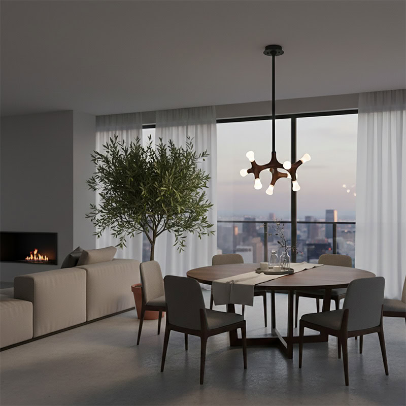 BRAWO LG300 modern wooden branch pendant light with sculptural branch design and ambient LED lighting for contemporary interiors