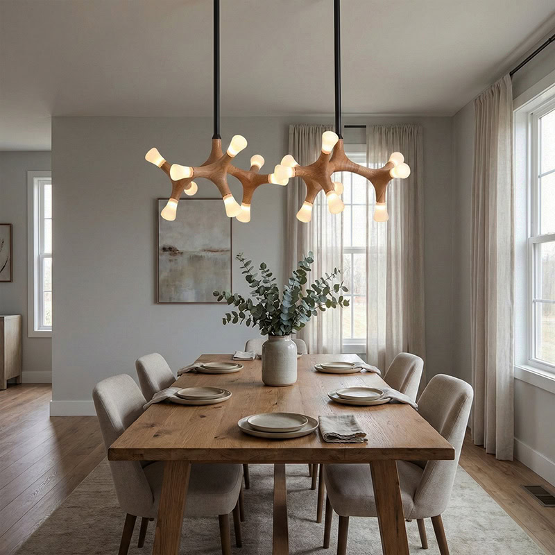 BRAWO LG300 modern wooden branch pendant light with sculptural branch design and ambient LED lighting for contemporary interiors