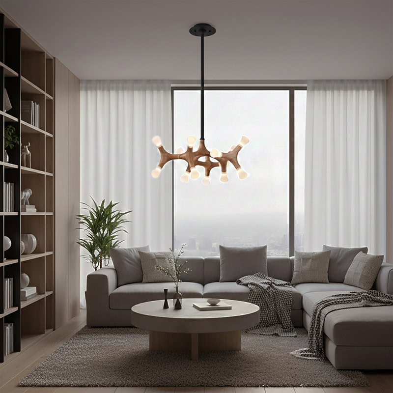 BRAWO LG300 modern wooden branch pendant light with sculptural branch design and ambient LED lighting for contemporary interiors