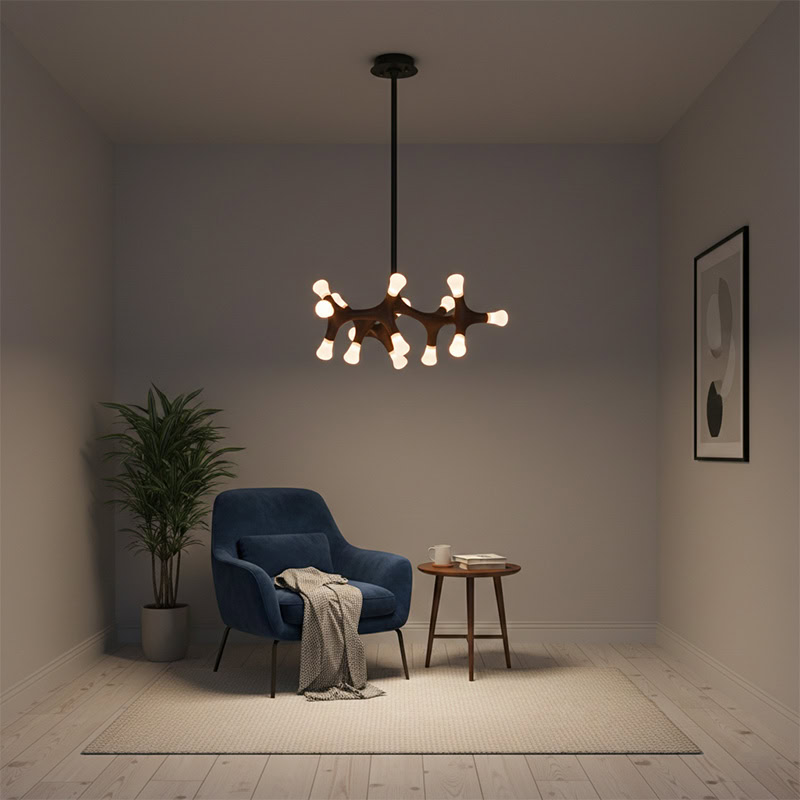 BRAWO LG300 modern wooden branch pendant light with sculptural branch design and ambient LED lighting for contemporary interiors