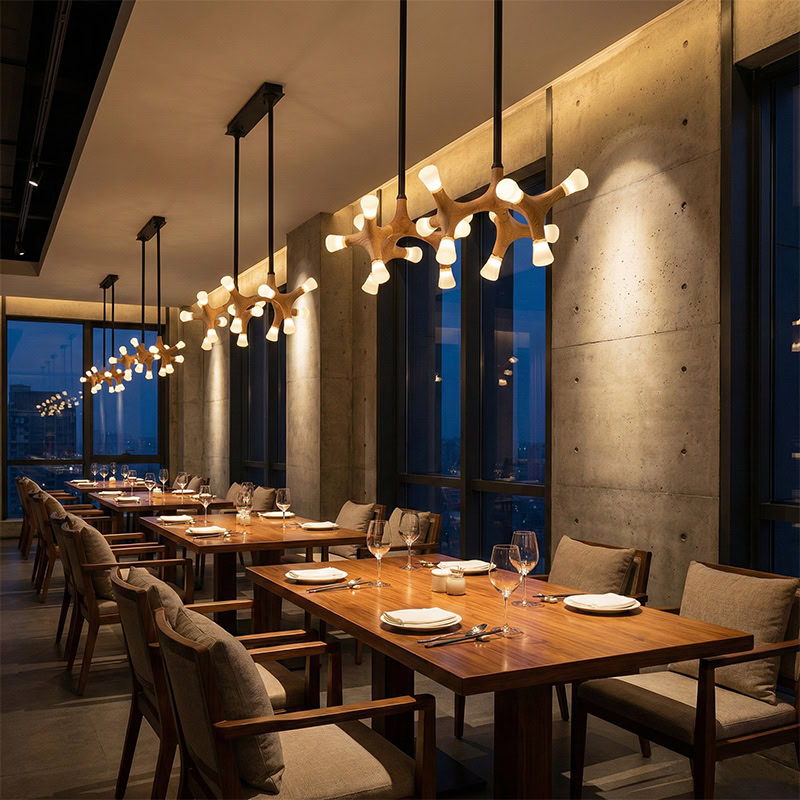 BRAWO LG300 modern wooden branch pendant light with sculptural branch design and ambient LED lighting for contemporary interiors