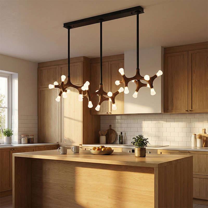 BRAWO LG300 modern wooden branch pendant light with sculptural branch design and ambient LED lighting for contemporary interiors