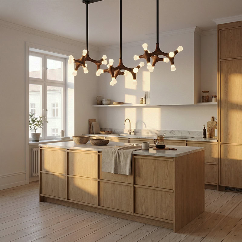BRAWO LG300 modern wooden branch pendant light with sculptural branch design and ambient LED lighting for contemporary interiors