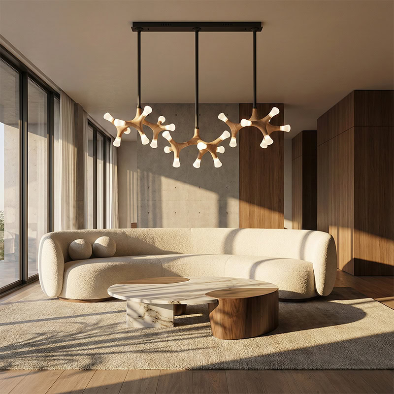 BRAWO LG300 modern wooden branch pendant light with sculptural branch design and ambient LED lighting for contemporary interiors