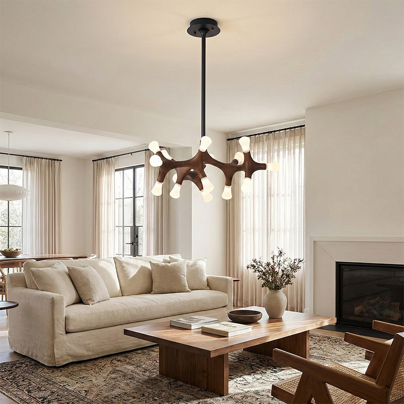 BRAWO LG300 modern wooden branch pendant light with sculptural branch design and ambient LED lighting for contemporary interiors