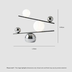 CLASSO LG306 modern designer balance table lamp with steel geometric frame and opal glass sphere LED lighting
