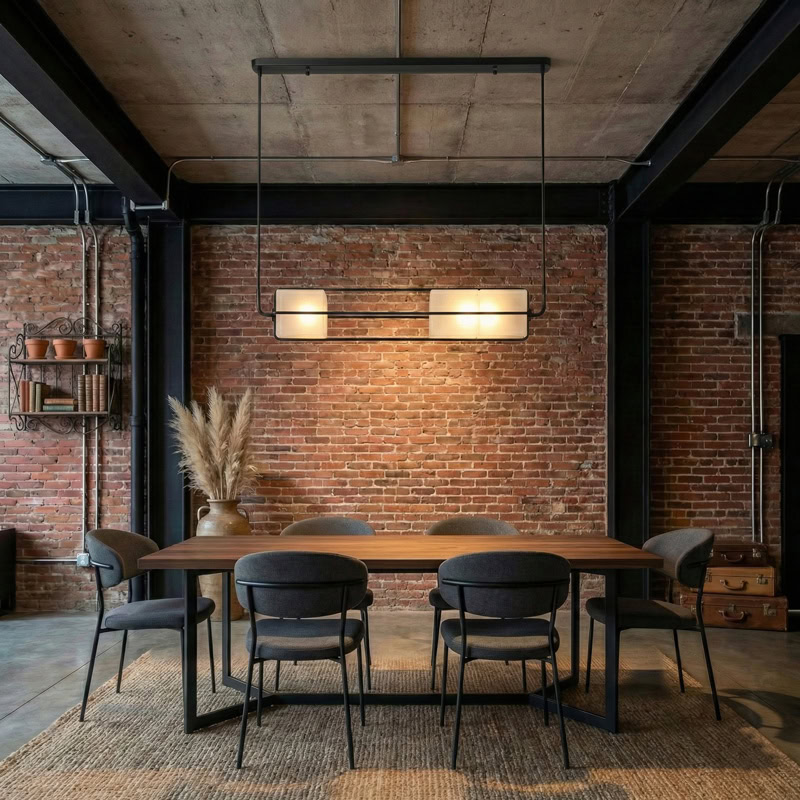 TESA LG281 linear glass cube pendant light with black metal frame and integrated LED, suitable for kitchen, dining, living room, office, and commercial interiors.