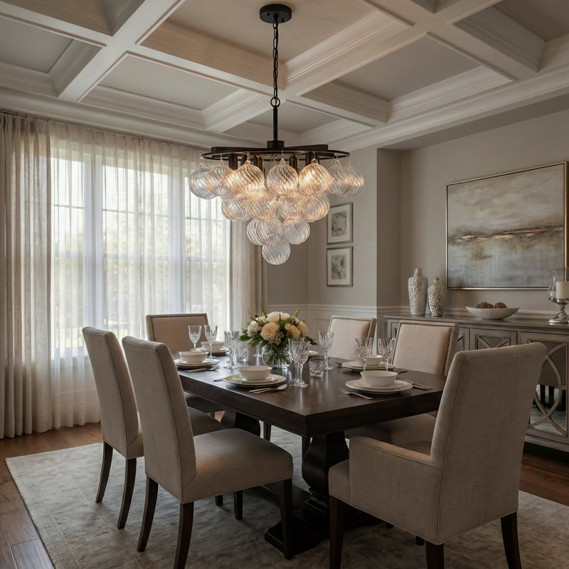 FOSCHO LG304 tiered glass bubble chandelier with multi-globe glass orbs and modern sculptural hanging light design