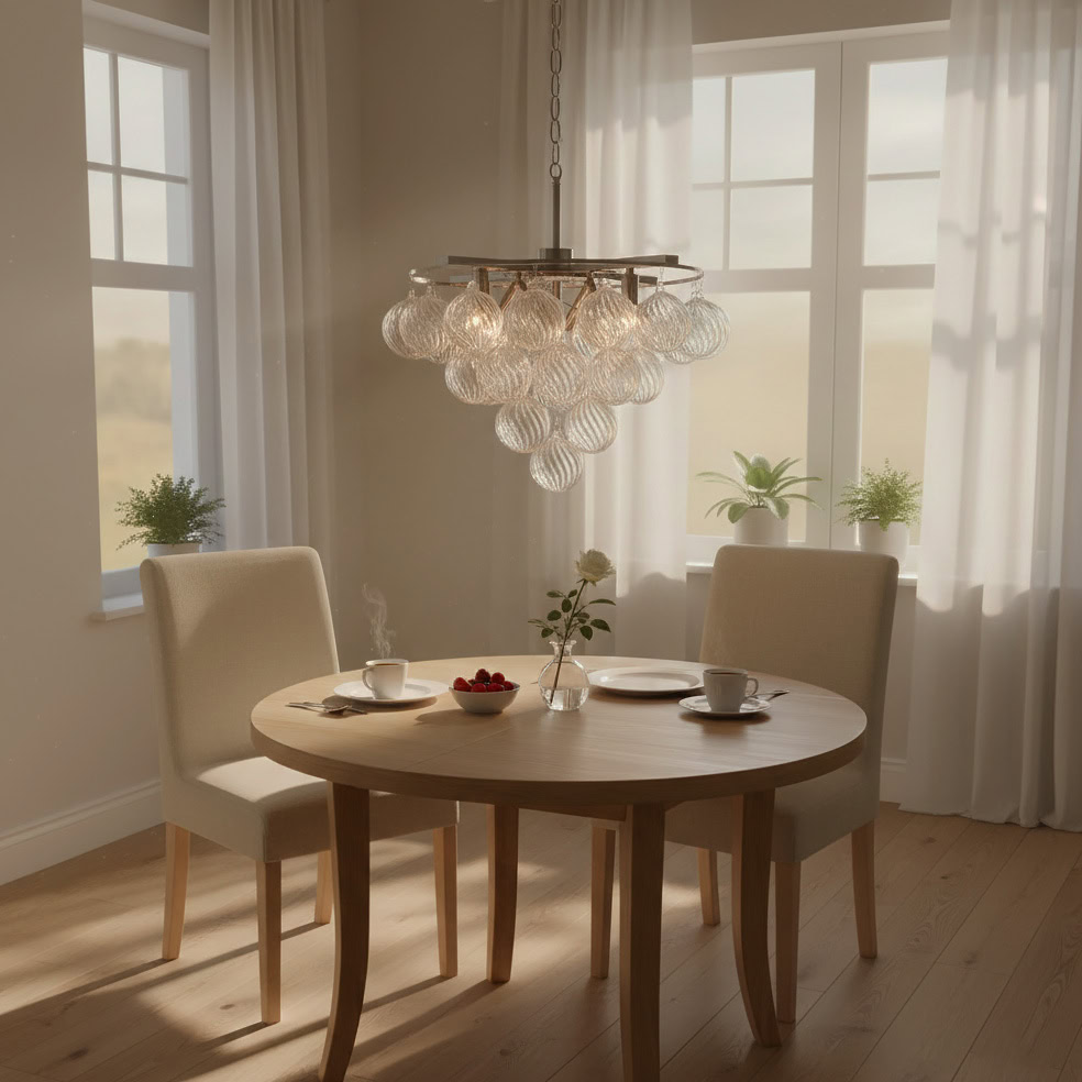 FOSCHO LG304 tiered glass bubble chandelier with multi-globe glass orbs and modern sculptural hanging light design