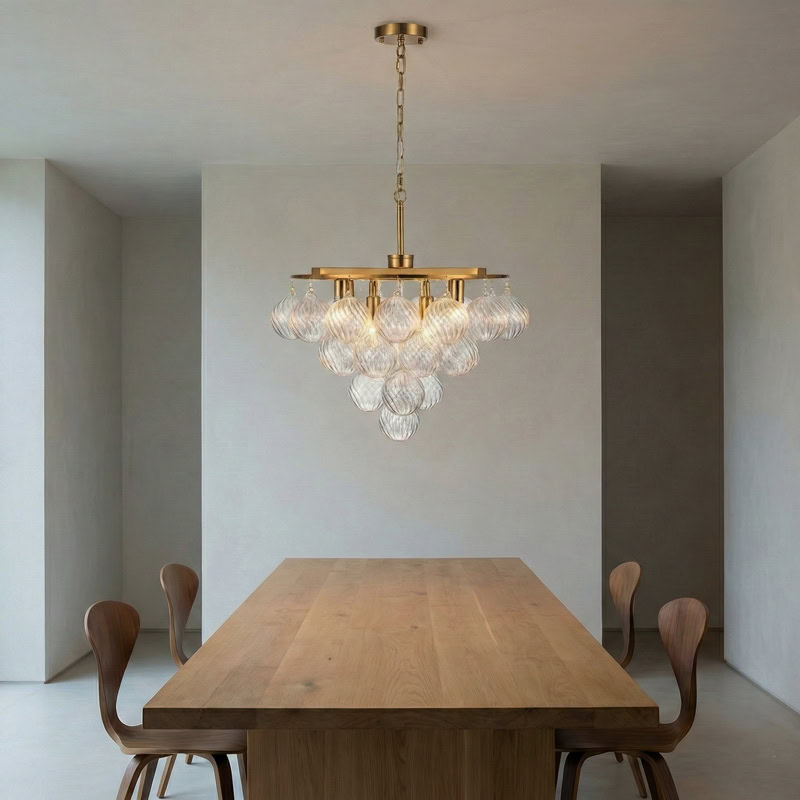 FOSCHO LG304 tiered glass bubble chandelier with multi-globe glass orbs and modern sculptural hanging light design