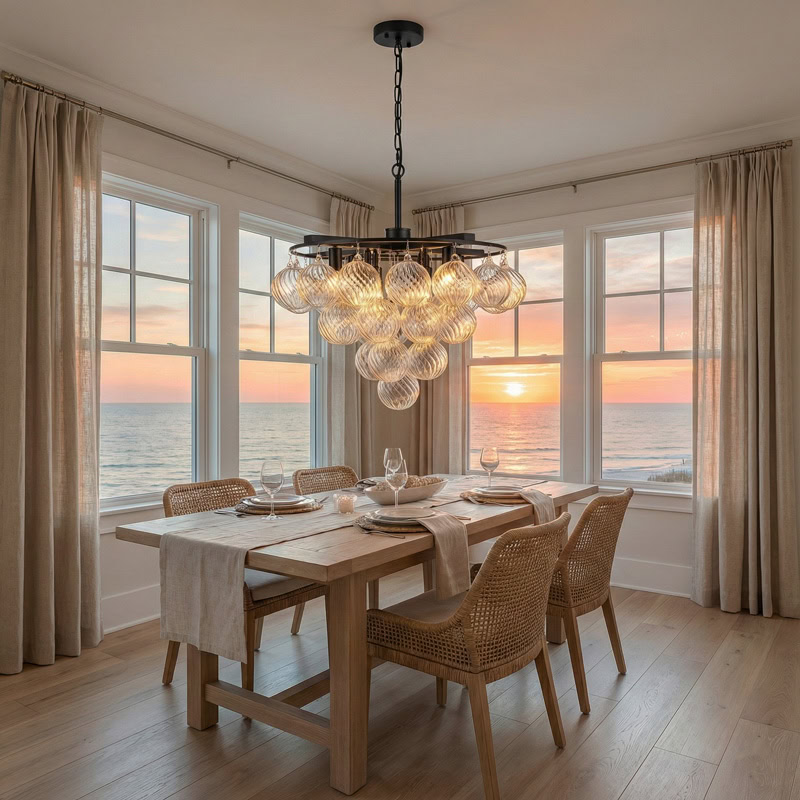 FOSCHO LG304 tiered glass bubble chandelier with multi-globe glass orbs and modern sculptural hanging light design