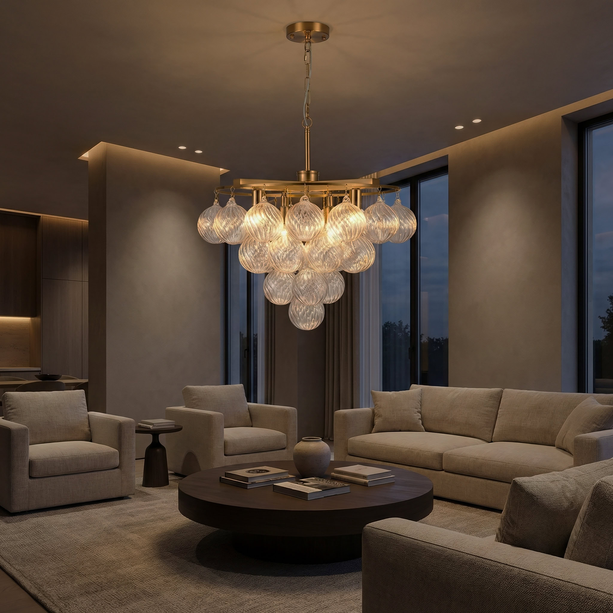 FOSCHO LG304 tiered glass bubble chandelier with multi-globe glass orbs and modern sculptural hanging light design