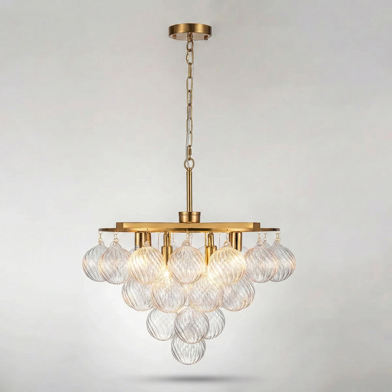 FOSCHO LG304 tiered glass bubble chandelier with multi-globe glass orbs and modern sculptural hanging light design