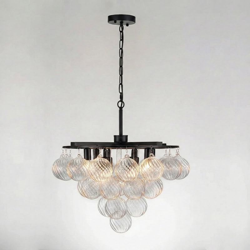 FOSCHO LG304 tiered glass bubble chandelier with multi-globe glass orbs and modern sculptural hanging light design